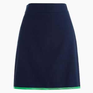 New! J Crew Tipped Navy Blue Skirt Basketweave Green NWT